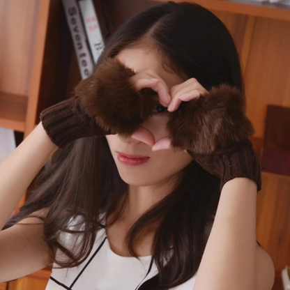 Belro faux fur fingerless winter gloves with soft hand warmers and stylish design, perfect for cold weather.