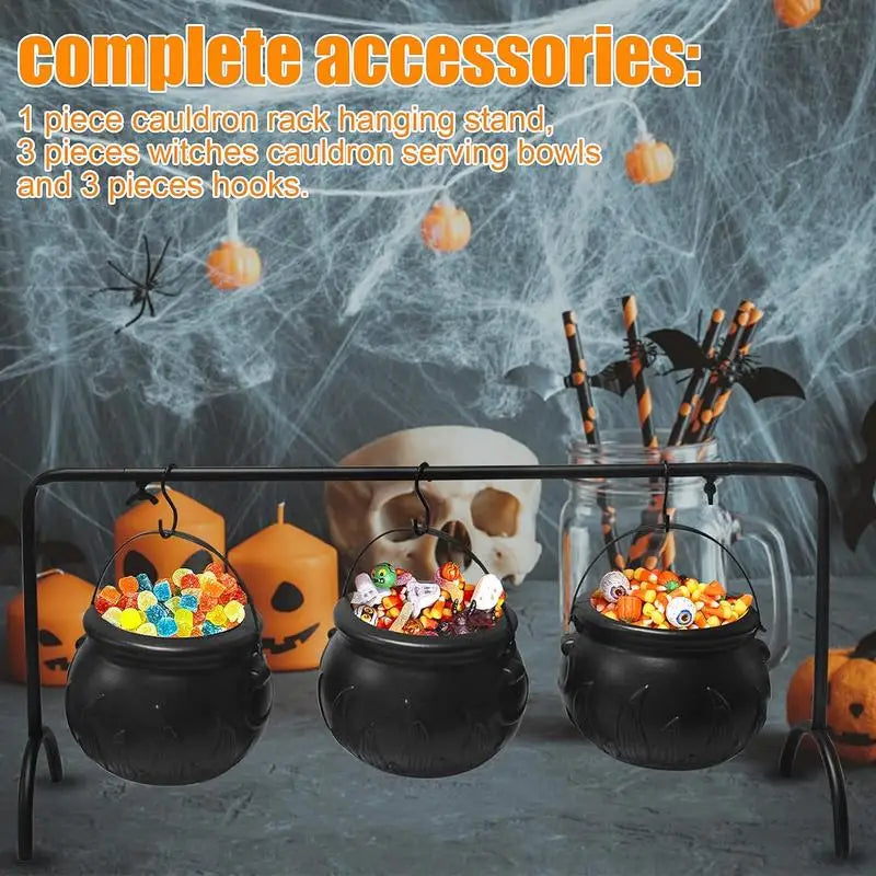Belro Witch Cauldron Candy Bowl Halloween decoration set, featuring a spooky black cauldron for costumes and Halloween decor.