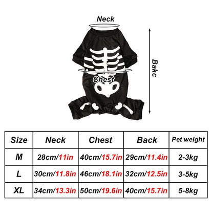 Belro Skeleton Jumpsuit dog Halloween costume, realistic skeleton design, full-body clothing for dogs, suitable for spooky dog costumes