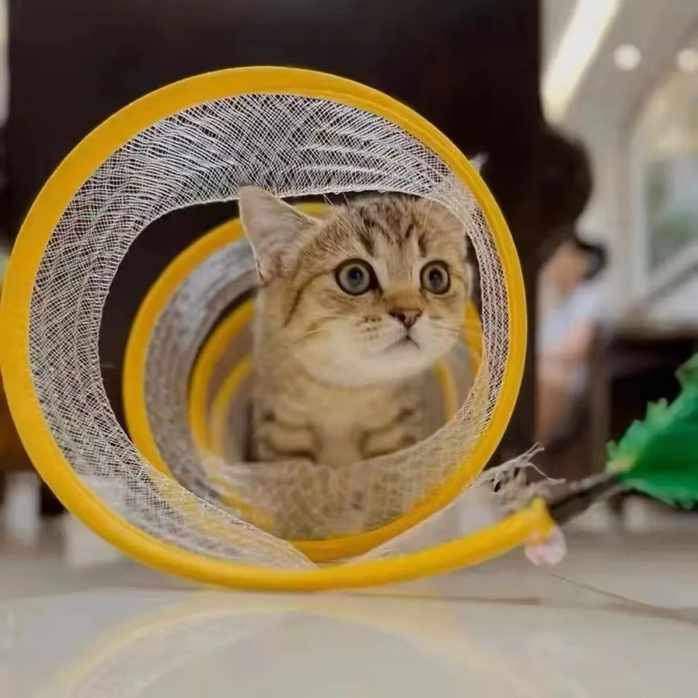 Belro collapsible S-shaped interactive cat tunnel for playful cats, made of durable fabric and designed for indoor pet entertainment.