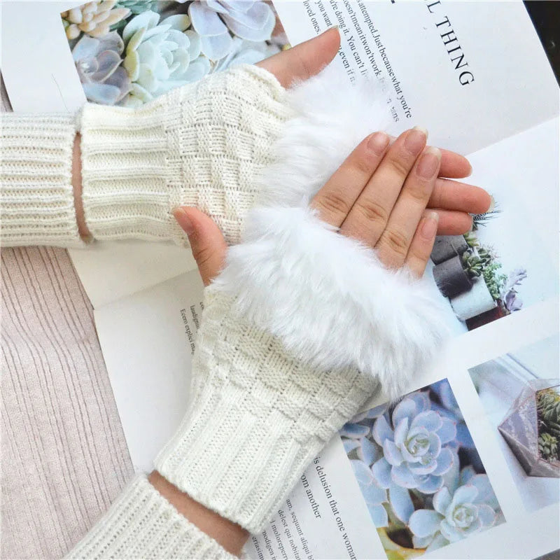 Belro faux fur fingerless winter gloves with hand warmer pockets, soft and warm for cold weather.