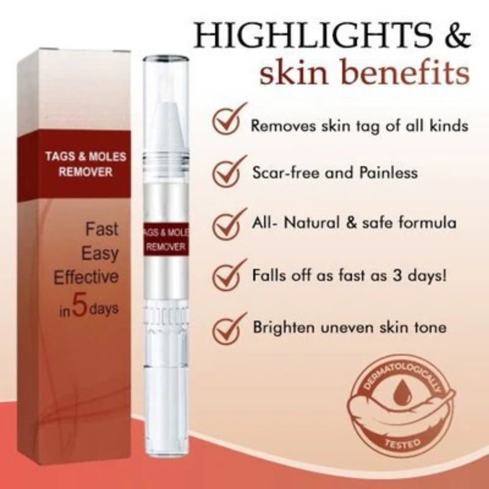 Belro Tags & Moles Remover device for skin care, shown with its sleek design and application tips for removing skin tags and moles.
