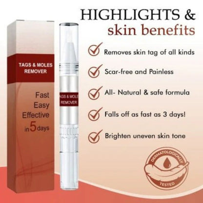 Belro Tags & Moles Remover device for skin care, shown with its sleek design and application tips for removing skin tags and moles.