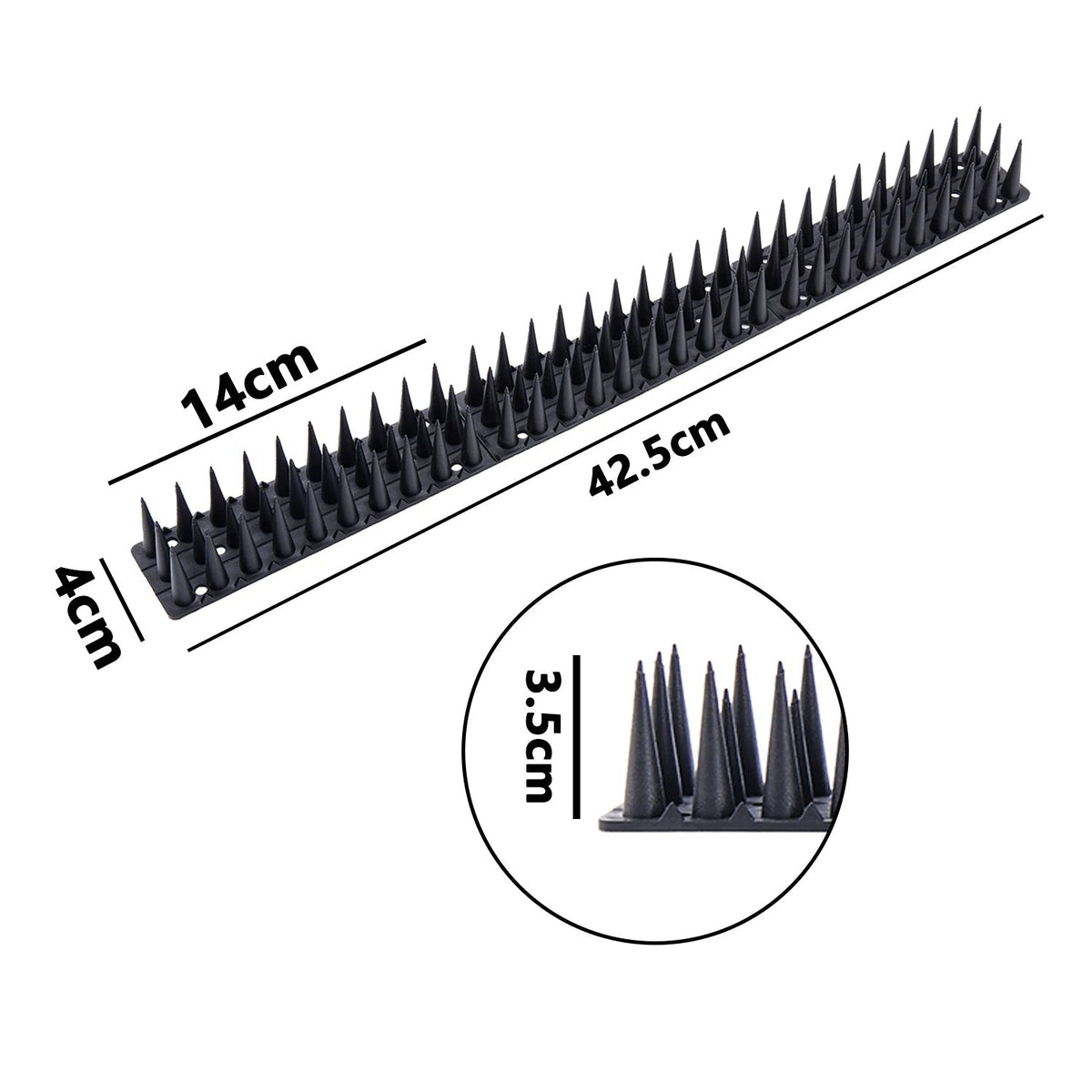 Belro plastic bird repeller control spikes mounted on a surface to prevent bird roosting in a home and garden setting.
