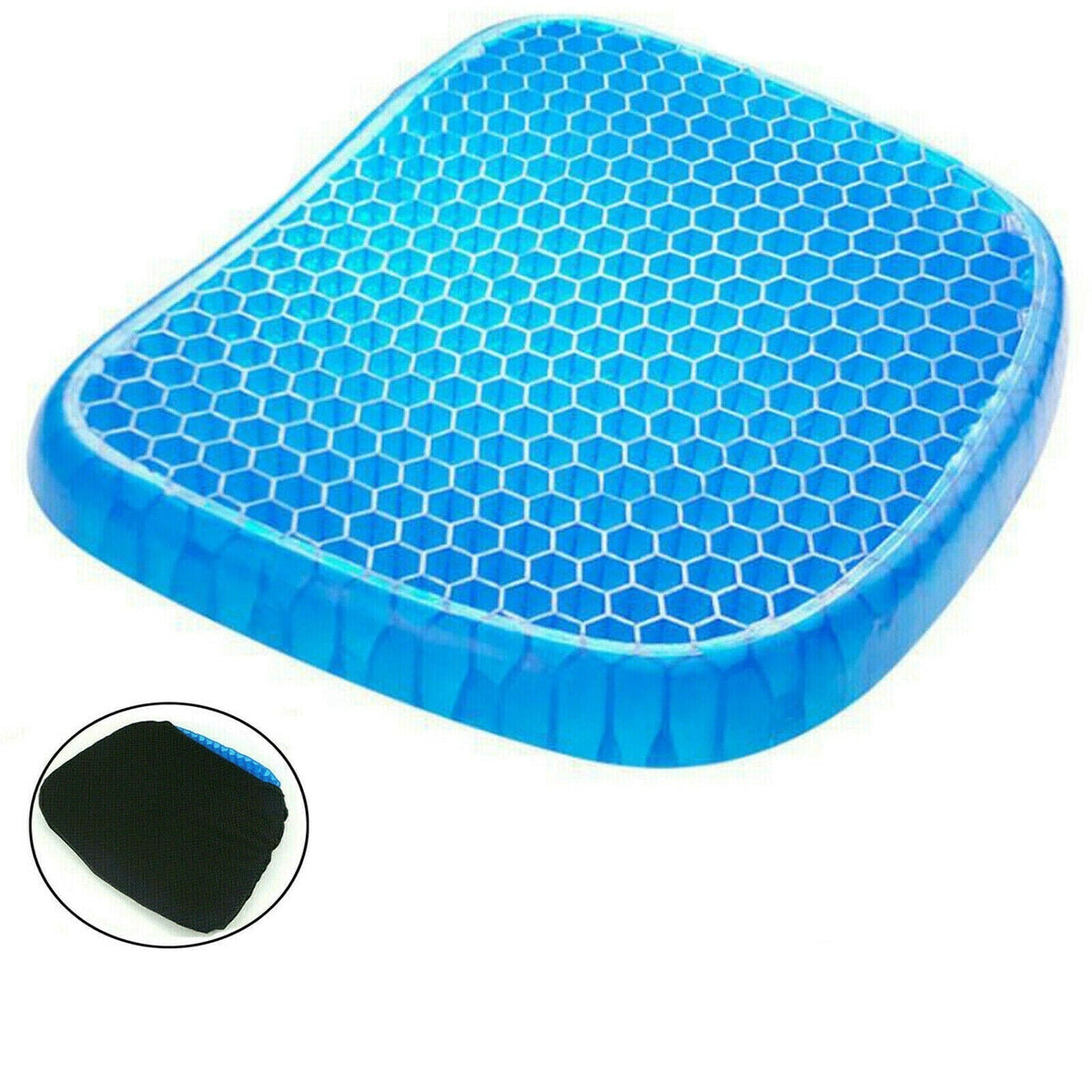 Belro gel seat cushion pad for back support, shown on a chair, designed to provide comfort and relief for back health.