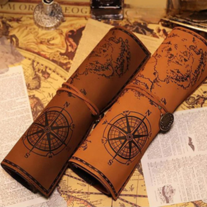 Vintage leather pencil case from Belro, stylish office stationery with compartments for pens and writing tools.