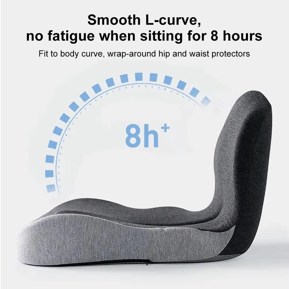Belro memory foam lumbar pillow and seat cushion for back support, with ergonomic design and adjustable straps for comfort.