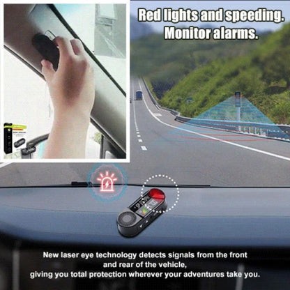 Belro Ultimate Radar Detector mounted on a car dashboard, showcasing its compact electronic design for automotive safety.
