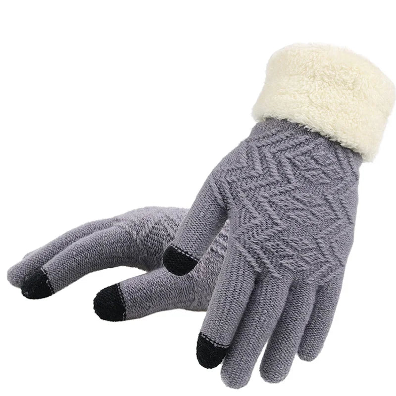 Belro plush lined touch screen knitted gloves showing soft fabric and touchscreen fingertips for winter warmth and convenience.