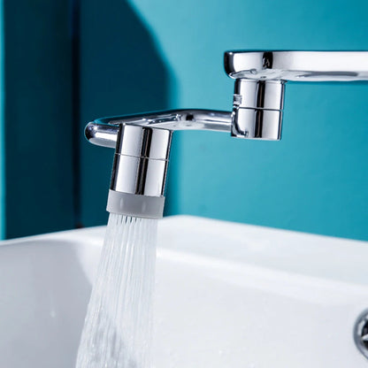 Belro 1080 rotating universal faucet extender attached to kitchen sink faucet, adjustable tools and hardware for faucet extension.