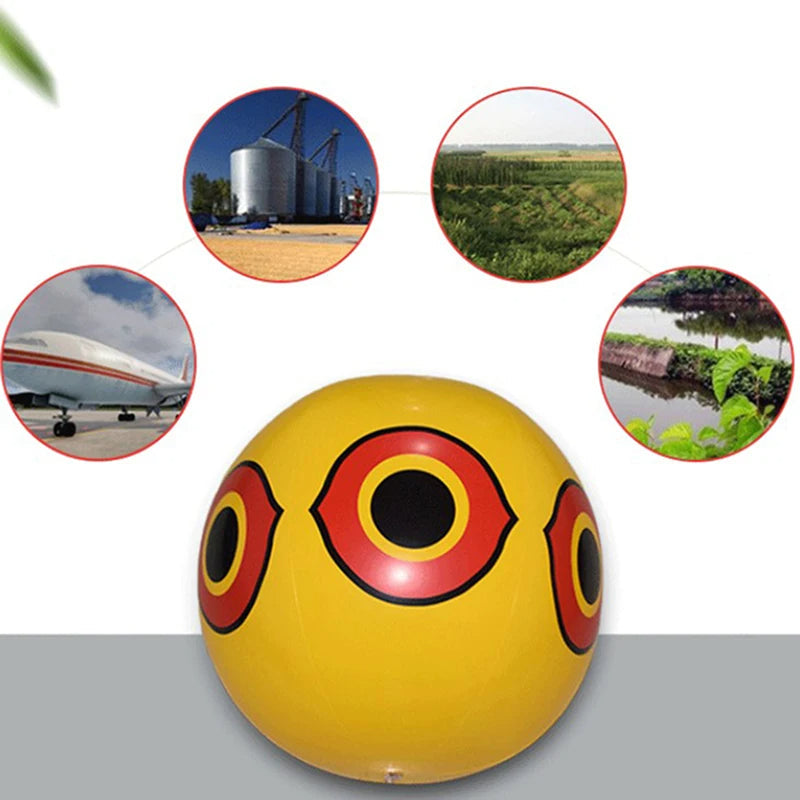 Belro inflatable scare eye balloon bird repeller in outdoor garden pest control setup, designed to deter birds effectively.