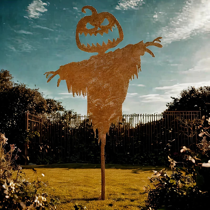 Belro rustic scary pumpkin scarecrow Halloween costume for men, featuring burlap fabric and spooky pumpkin face design.