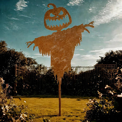 Belro rustic scary pumpkin scarecrow Halloween costume for men, featuring burlap fabric and spooky pumpkin face design.