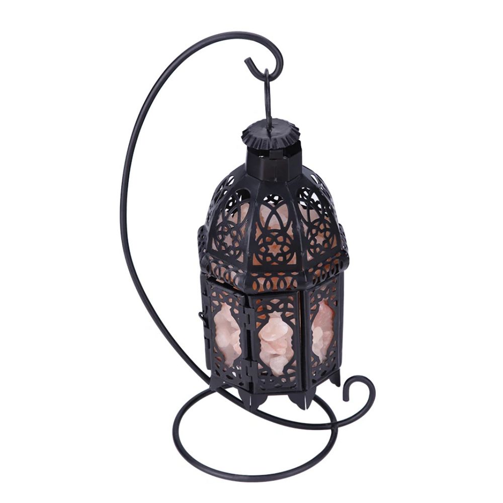 Vintage iron salt rock tabletop lamp by Belro, outdoor home and garden decor, features a rustic design and warm lighting.