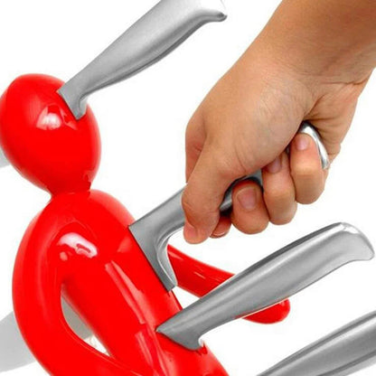 Belro Creative Humanoid Kitchen Knife Holder Set on kitchen countertop with knives stored in the unique, artistic figure design.