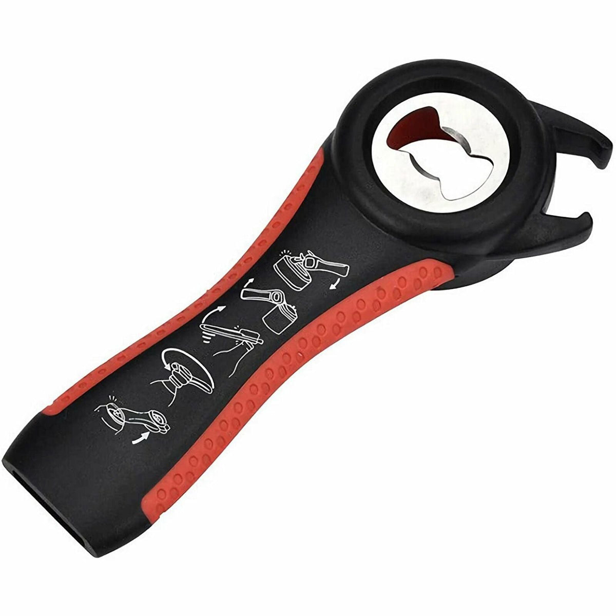 Belro 6 in 1 multi opener for kitchen and home use, showing various openers for jars, bottles, and cans.