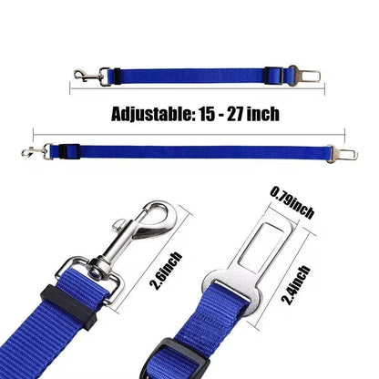 Belro adjustable dog seat belt attached to car seat, secure automotive safety harness for pets, durable and easy to use.
