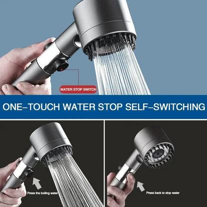 Belro water filtering shower head showing multiple spray settings and sleek chrome finish, designed for improved water quality.