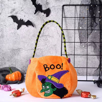 Belro pumpkin Halloween treat bag for kids, festive orange fabric storage bag for candies and treats during Halloween celebrations