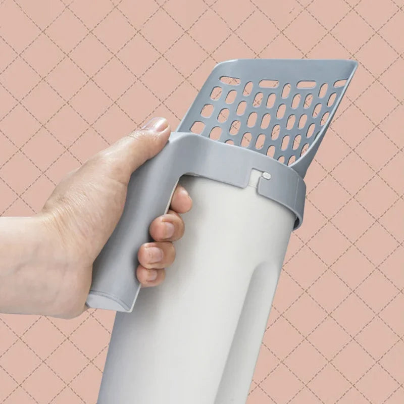 Belro All-in-One Cat Litter Scoop with ergonomic handle and built-in rake for easy cleaning of cat litter boxes.