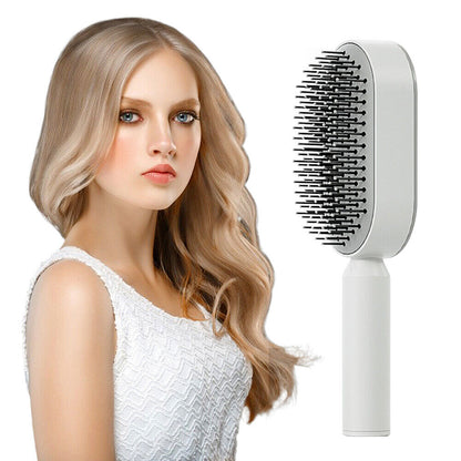 Belro self-cleaning hair brush with ergonomic handle, designed for gentle detangling and easy cleaning in hair care routines.