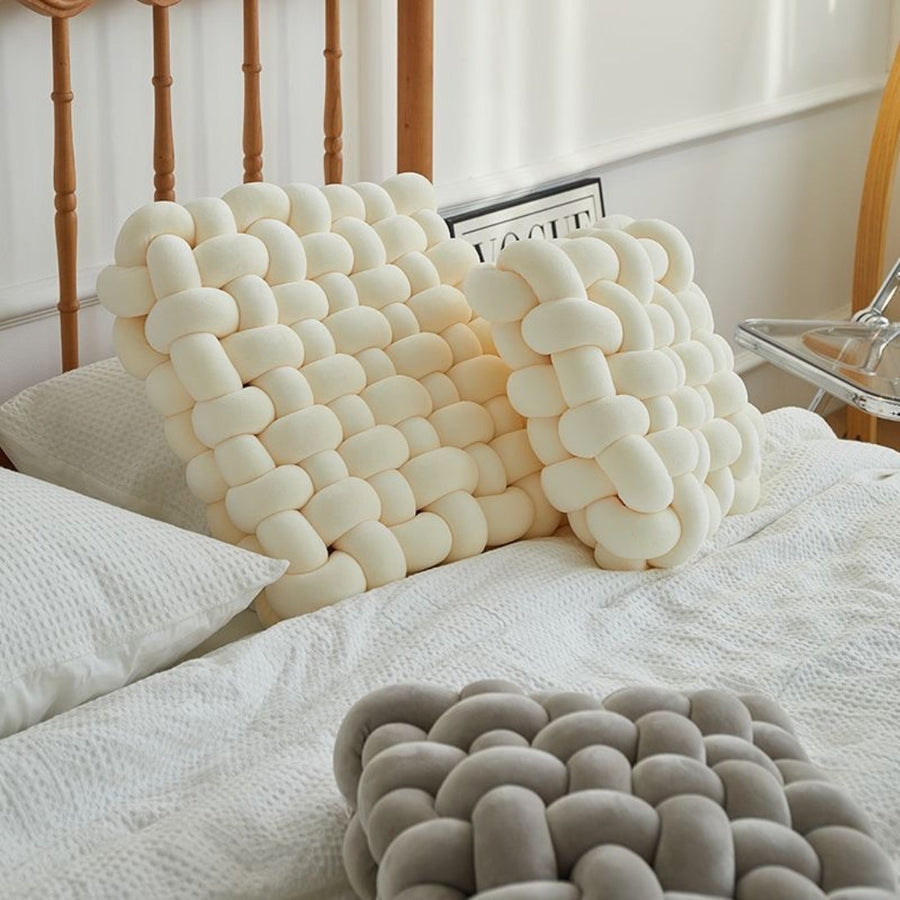 Soft velvet woven knot floor cushion by Mivoza, plush seat pad for living room relaxation and stylish decor.