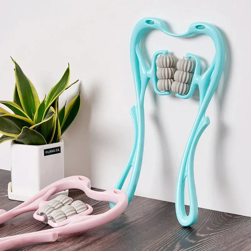 Belro manual neck and shoulder massager with kneading rollers, featuring ergonomic design and control buttons for relaxing massage therapy.