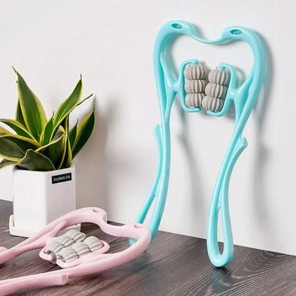 Belro manual neck and shoulder massager with kneading rollers, featuring ergonomic design and control buttons for relaxing massage therapy.