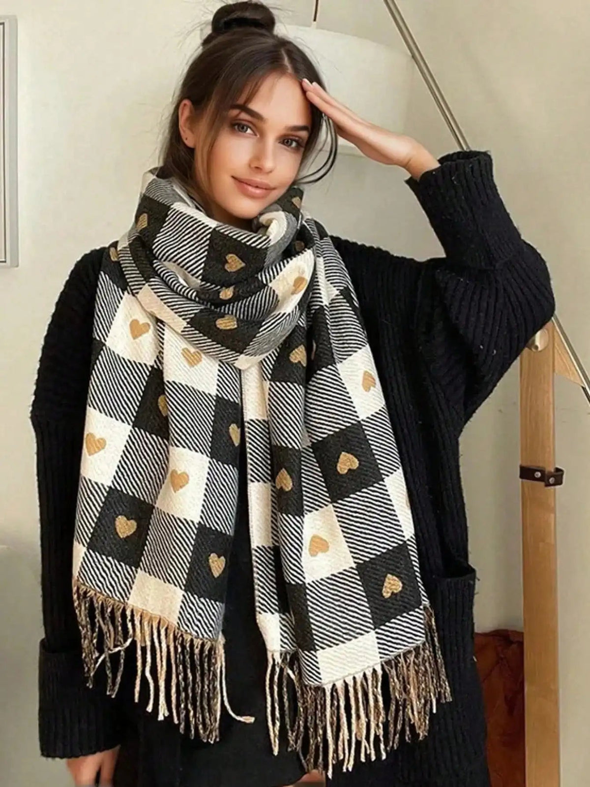 Belro cozy checkered winter scarf shawl with warm, soft fabric and classic plaid pattern, perfect for cold weather accessories.