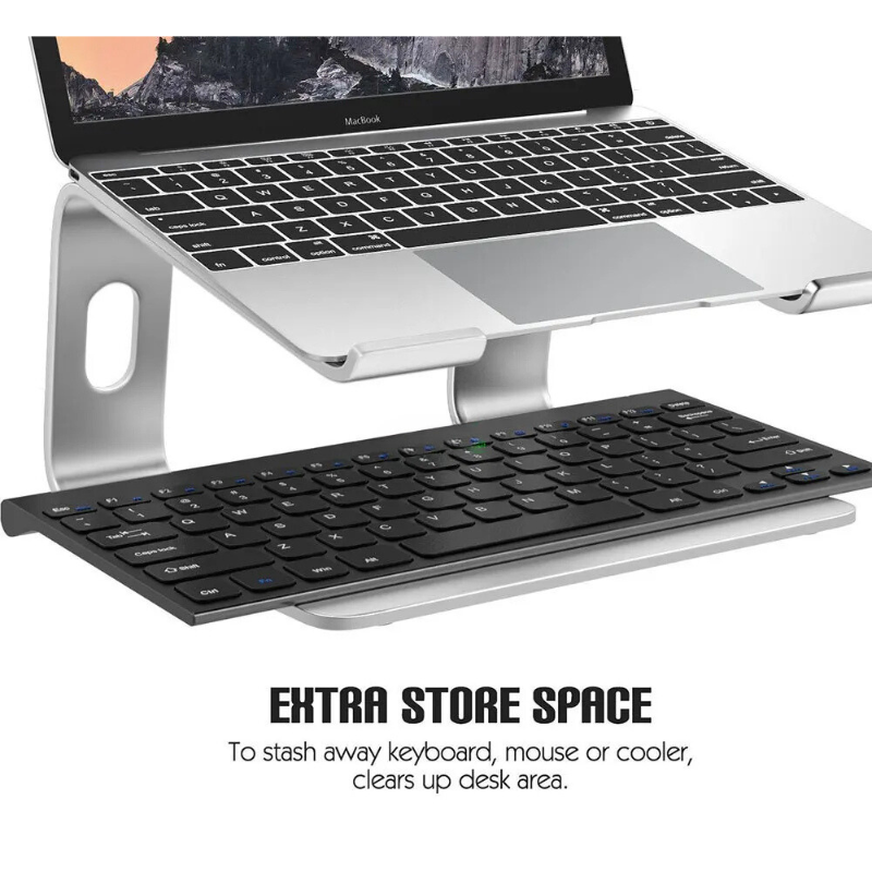Belro aluminum vertical laptop stand for electronics and computers, showcasing a sleek, lightweight design for ergonomic laptop support.