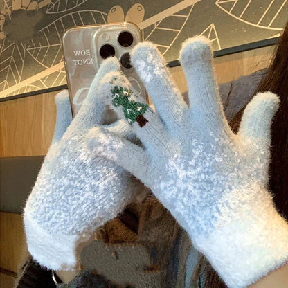 Belro festive fleece-lined knit fingerless gloves showing cozy, colorful winter accessory with ribbed cuffs and textured knit pattern.