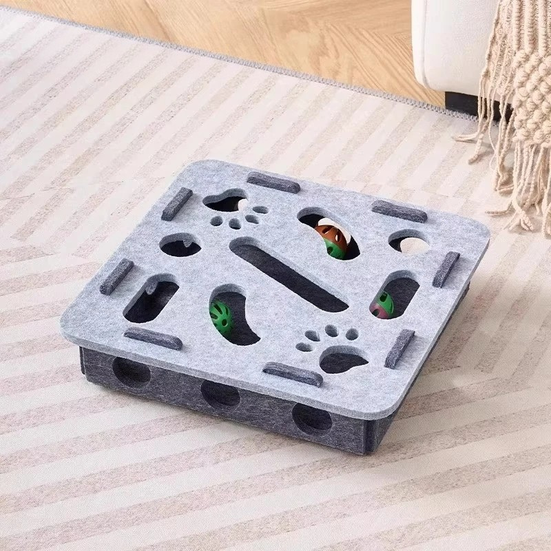 Belro Felt Interactive Cat Puzzle Toy Box for cats, featuring colorful compartments and hidden treats for engaging play.
