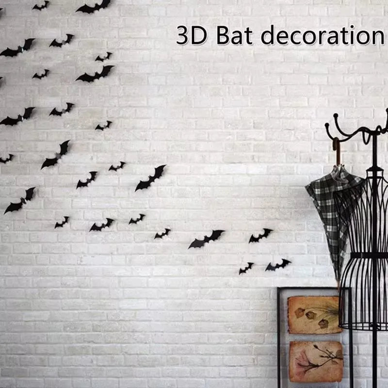 Belro 3D PVC Halloween bats wall stickers for home decor, featuring spooky black bat designs on a wall.