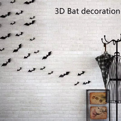 Belro 3D PVC Halloween bats wall stickers for home decor, featuring spooky black bat designs on a wall.