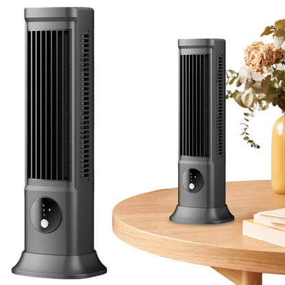 Mini rechargeable air conditioning desk fan by Belro, compact electronic fan for personal cooling on a desk or in the home.