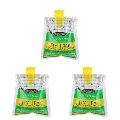Three Eco Disposable Outdoor Fly Traps by Belro for effective outdoor pest control in home and garden settings.