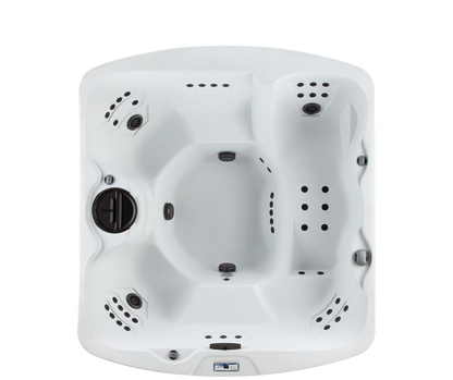 Casavibeo Lifesmart Leganza 6-person spa with 90 jets, lounge seating, Arctic White exterior, 230V hot tub for relaxation.
