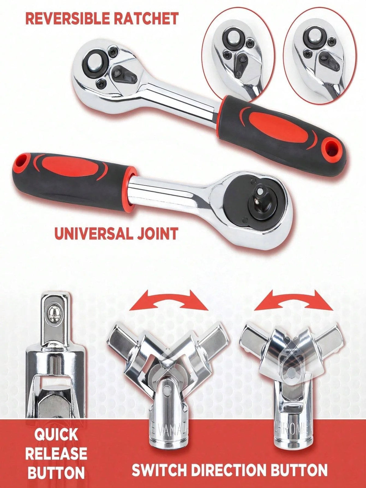 Casavibeo Part-driven socket claw ratchet wrench tool set with drill socket set, metric sizes, and adjustable wrench components.