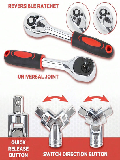 Casavibeo Part-driven socket claw ratchet wrench tool set with drill socket set, metric sizes, and adjustable wrench components.