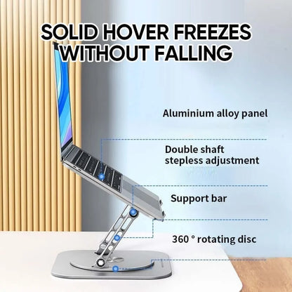 Belro aluminum alloy laptop stand with 360-degree rotating bracket for adjustable computer support and ergonomic office setup.