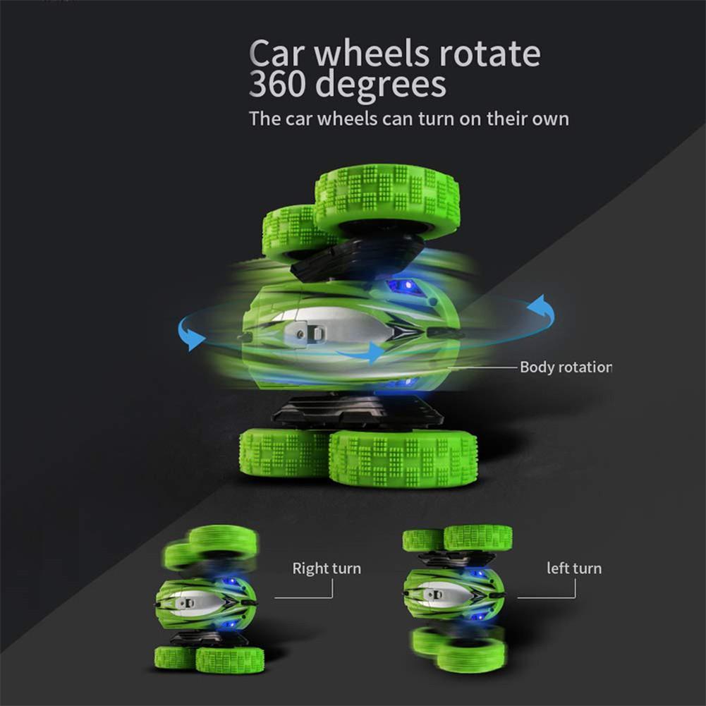 Green Belro High-Impact RC Stunt Car displaying its durable body and large wheels for performing stunts and high-speed racing.