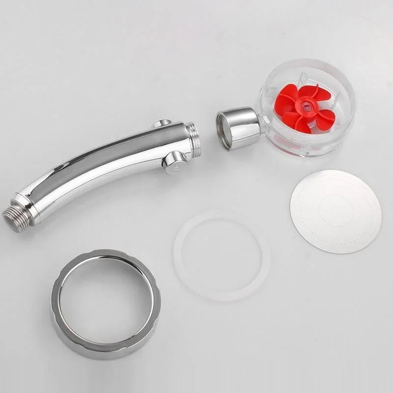 Belro 360° rotatable power shower head with adjustable spray settings, mounted in a bathroom setting.