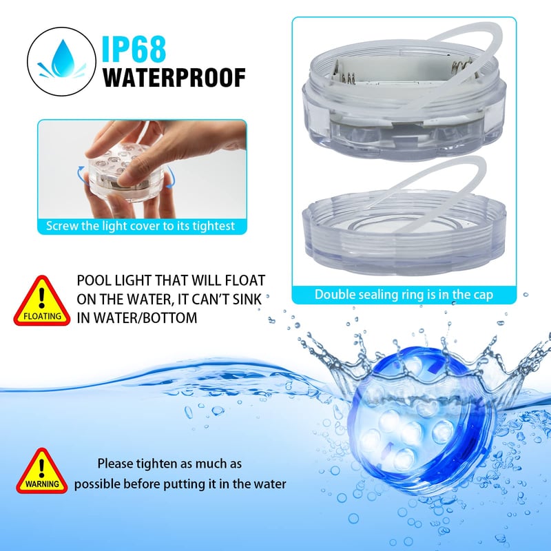 Belro submersible LED pool lights, 10 lamps, outdoor home and garden lighting, waterproof and colorful for pool illumination