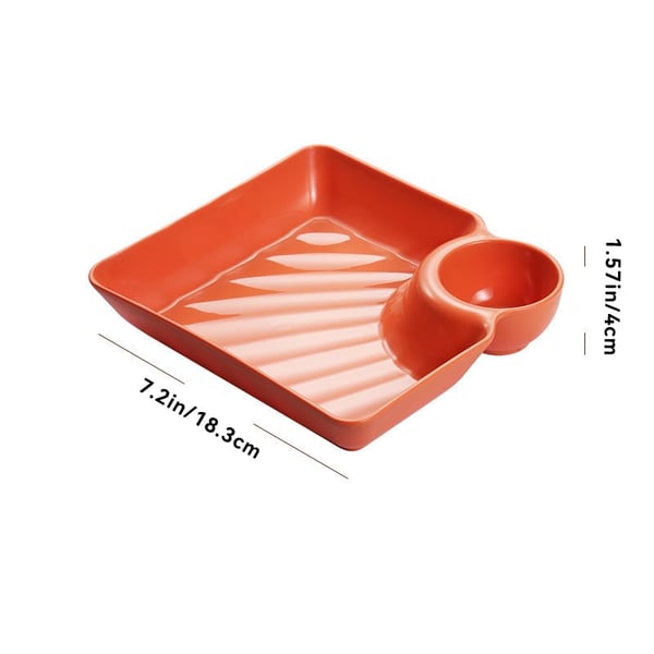 Mivoza dipping plate with sauce compartment, stackable, no-drip design, ideal for serving condiments and dips in kitchen and tableware.