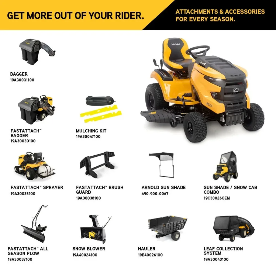 Cub Cadet XT1 Enduro LT 46 riding lawn tractor with a 46-inch cutting deck, shown in a yard setting.