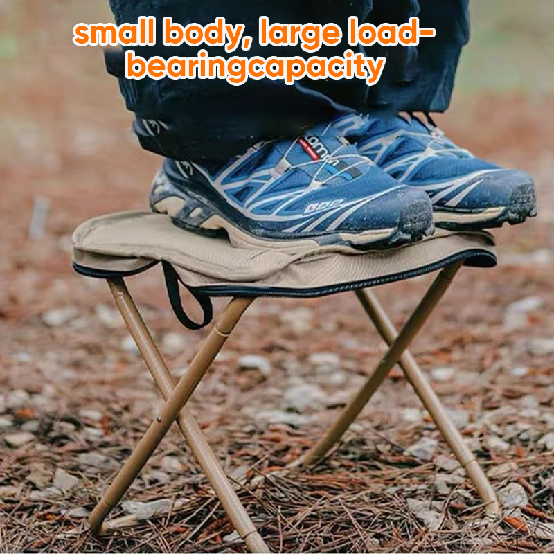 Lightweight foldable backpack stool by BowLift, showing a compact, portable seat ideal for hiking and camping adventures.