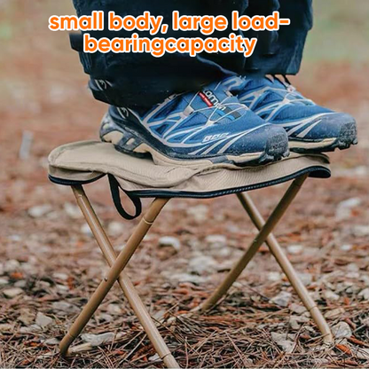 Lightweight foldable backpack stool by BowLift, showing a compact, portable seat ideal for hiking and camping adventures.