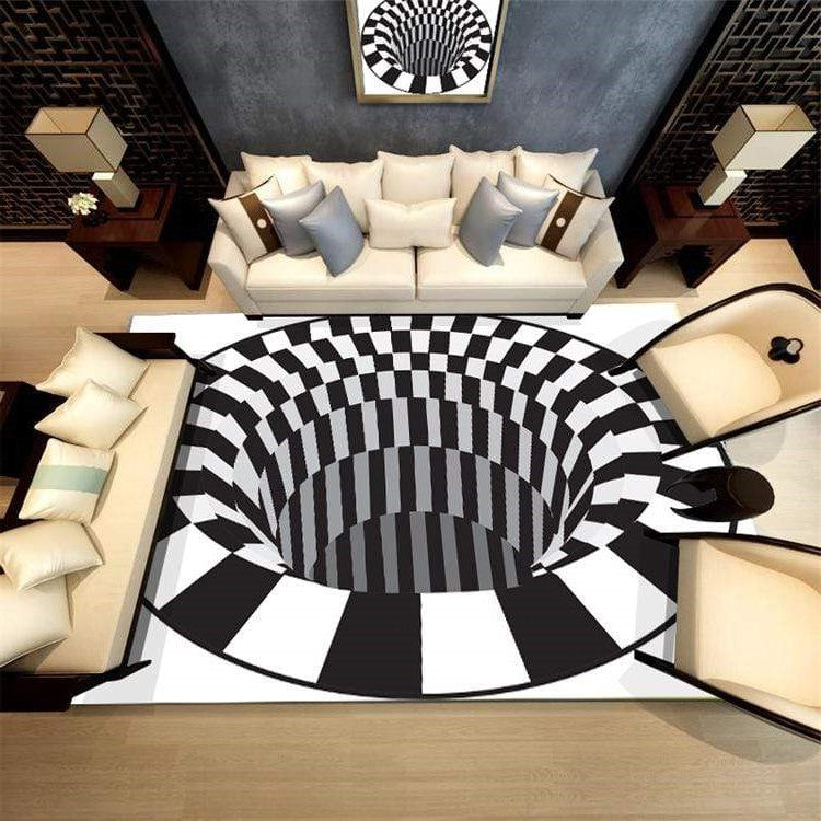 Belro 3D Vortex Illusion Rug featuring a swirling optical illusion design for modern home decor.