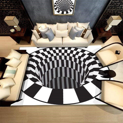 Belro 3D Vortex Illusion Rug featuring a swirling optical illusion design for modern home decor.