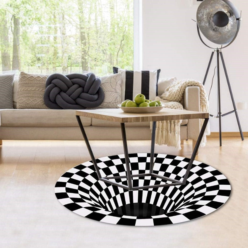 Belro 3D Vortex Illusion Rug featuring a mesmerizing swirling pattern, perfect for modern home decor and living spaces.